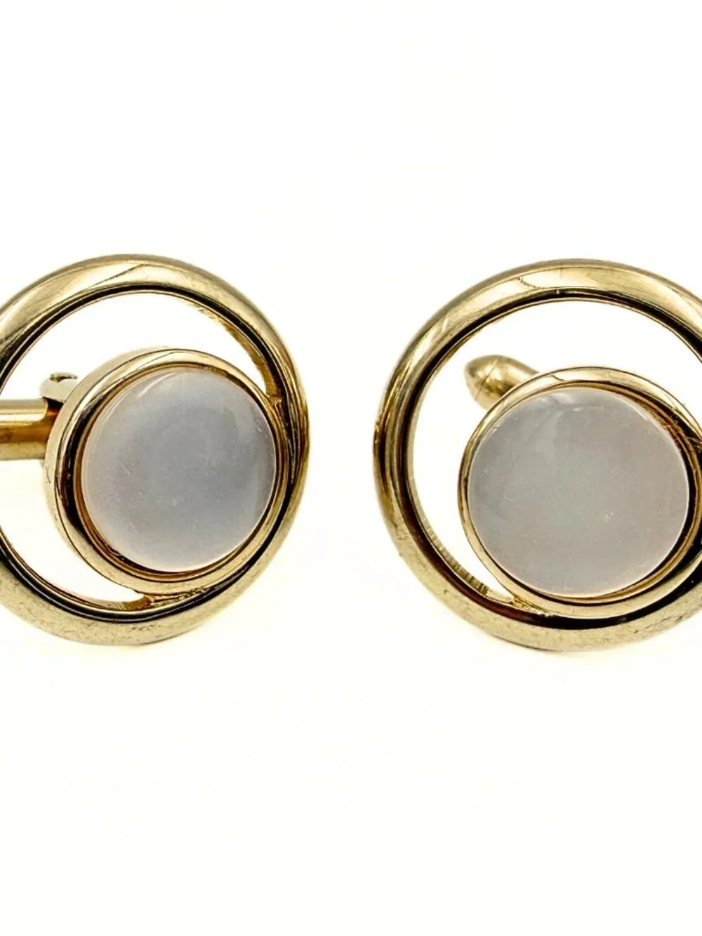 Swank Signed MCM Round Gold Plated Asymmetrical Orbit Thermoset Cufflinks